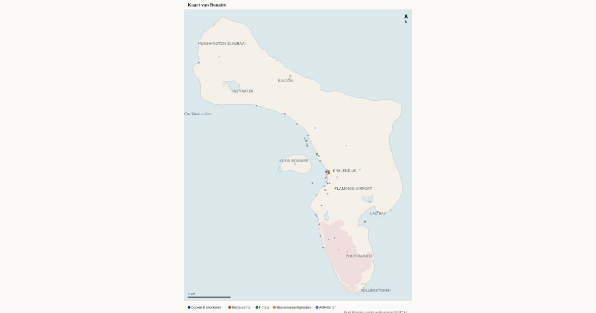 Overview map of Bonaire with the places from the interactive map